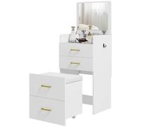 HOMCOM Two-Piece Dressing Table Vanity Desk with Mirror & Cushioned Stool in White HOMCOM White