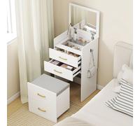 HOMCOM 3 in 1 Dressing Table Vanity Desk with Mirror and Cushioned Stool
