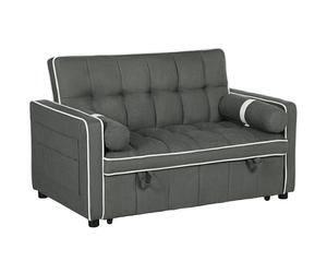 HOMCOM Two-Seater Linen-Look Sofa Bed - Charcoal Grey Aosom UK
