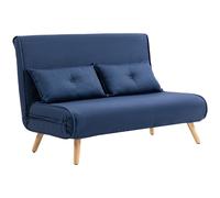 HOMCOM Two-Seater Linen-Look Sofa Bed - Dark Blue