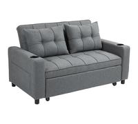 HOMCOM Two-Seater Pull-Out Sofa Bed, Cat Scratch Resistant, Charcoal Grey Aosom UK