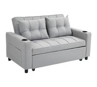 HOMCOM Two-Seater Pull-Out Sofa Bed, Cat Scratch Resistant, Light Grey Aosom UK