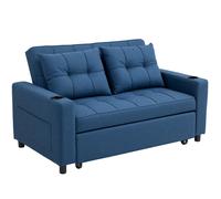 HOMCOM Two-Seater Pull-Out Sofa Bed - Dark Blue