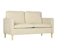 HOMCOM Two Seater Sofa for Living Room, Modern Fabric Couch with Wood Legs and 2 Pockets for Bedroom and Home Office Beige