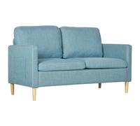 HOMCOM Two Seater Sofa for Living Room, Modern Fabric Couch with Wood Legs and 2 Pockets for Bedroom and Home Office Blue