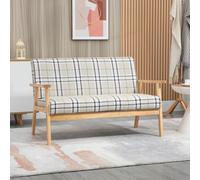 HOMCOM Two Seater Sofa with Rubber Wood Frame Linen Fabric Small Couch Beige
