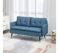 HOMCOM Modern Upholstered Two Seater Sofa for Bedroom Living Room - Blue - Linen(100% Polyester), Foam, Steel - 2 Seater
