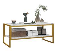 Homcom Two-tier Coffee Table With Marble Effect - White, White