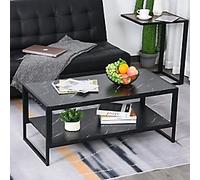 Homcom Two-Tier Laminate Marble Print Coffee Table with 2 Shelves Black 1,060 x 47 x 470 mm