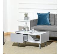 HOMCOM Two-Tone Coffee Table Marble Effect w/ Storage Wood Legs Home Furniture - Grey, White