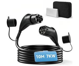 HOMCOM Type 2 EV Charging Cable, 7kW, 32A, Mode 3, 1-Phase, 10m Type 2 to Type 2 EV Extension Cable with Cleaning Cloth, Storage Bag, Fast Charging Cord for Wallboxes, Charging Stations for EVs/PHEVs