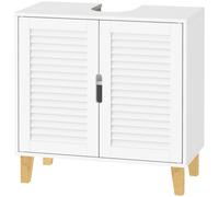 HOMCOM Under Sink Bathroom Cabinet Adjustable Shelf Under Sink Cabinet 2 Louvered Doors, White