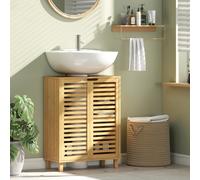 HOMCOM Under Sink Bathroom Cabinet, Bamboo Under Sink Cabinet, Natural