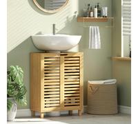 HOMCOM Under Sink Bathroom Cabinet, Bamboo Under Sink Cabinet, Natural