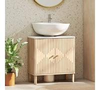 HOMCOM Under Sink Bathroom Cabinet for Basin without or with Pedestal, Oak in Light Oak HOMCOM Light Oak