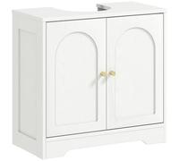 HOMCOM Under Sink Bathroom Cabinet, Freestanding Under Sink Cabinet with 2 Arch Doors and Adjustable Shelf for Basin without or with Pedestal, White
