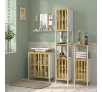 HOMCOM Under Sink Bathroom Cabinet - Bamboo Sink Storage Cabinet Slat Doors | TJ Hughes