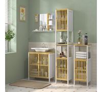 HOMCOM Under Sink Bathroom Cabinet, Sink Storage Cabinet with Slat Doors in White HOMCOM White