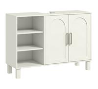 HOMCOM Under Sink Cabinet, Bathroom Sink Cabinet with U-Shaped Cutout, Two-Level Cupboard, Adjustable Shelf for Basin, Cream