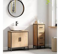 HOMCOM Under Sink Cabinet with Doors for Basin without or with Pedestal Oak, Brown