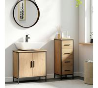 HOMCOM Under Sink Cabinet with Doors for Basin without or with Pedestal Oak in Light Oak HOMCOM Light Oak