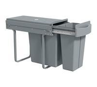 HOMCOM Under-Sink Kitchen Trash Bin, 2 Containers, 20L + 10L, Handle, Grey