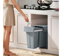 HOMCOM Under-Sink Kitchen Trash Bin, 2 Removable Recycling Containers, 20L + 10L, Smooth Slide, Handle, Diamond Pattern Lid, Grey