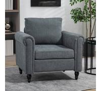 HOMCOM Vintage Armchair Fabric Accent Chair With Gourd-shaped Rubber Wood Legs Grey, Grey