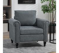 HOMCOM Vintage Armchair Fabric Accent Chair With Gourd-shaped Rubber Wood Legs Grey, Grey