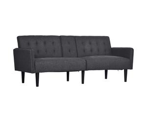 HOMCOM Upholstered Click Clack Sofa Bed, Linen-Feel 3 Seater Sofa Bed with Storage and Cupholders, Grey