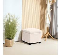 HOMCOM 40 cm Ottoman Storage Box with Removable Lid, Foot Rest - Beige - Corduroy (100% Polyester) - 40W x 40D x 40H cm