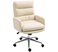 HOMCOM Upholstered Desk Chair with Height Adjustable, Cream White, Cream