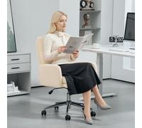 HOMCOM Upholstered Desk Chair with Height Adjustable, Cream White HOMCOM Cream