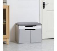 Homcom Upholstered Entryway Shoe Bench W/ Storage Cabinet For Living Room Grey