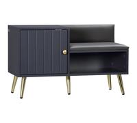 HOMCOM Upholstered Entryway Shoe Bench With Storage Cabinet Open Shelf Grey, Grey