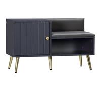 HOMCOM Upholstered Entryway Shoe Bench with Storage Cabinet Open Shelf Grey - Grey