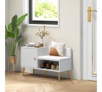 Upholstered Entryway Shoe Bench with Storage Cabinet Open Shelf White HOMCOM White One Size