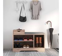 HOMCOM Upholstered Entryway Shoe Bench with Storage Drawer Distressed Grey