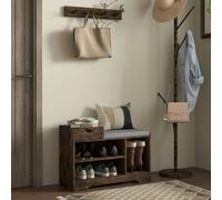 HOMCOM Shoe Storage Bench, Shoe Rack Bench with Seating Cushion, Drawer, 3 Open Compartments and Table Top for Entryway, Hallway, Rustic Brown