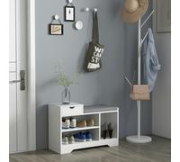 HOMCOM Upholstered Entryway Shoe Bench with Storage Drawer Distressed Grey - White