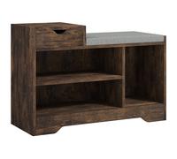 HOMCOM Shoe Storage Bench, Shoe Rack Bench with Seating Cushion, Drawer, 3 Open Compartments and Table Top for Entryway, Hallway, Rustic Brown