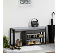 HOMCOM Upholstered Entryway Shoe Bench with Storage Open Shelves, Grey - Grey