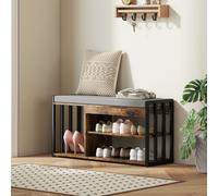 HOMCOM Upholstered Entryway Shoe Bench with Storage Shelves, Rustic Brown