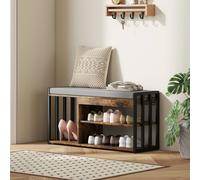 Homcom Upholstered Entryway Shoe Bench With Storage Shelves, Rustic Brown Brown
