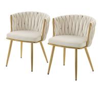 (Cream) HOMCOM Upholstered Kitchen Chairs Set of 2 with Woven Backrest