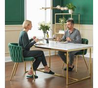 HOMCOM Upholstered Kitchen Chairs Set of 2 with Woven Backrest - Velvet - Dark Green - Set of 2
