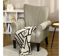 HOMCOM Armchair, Upholstered Modern Accent Chair With Wood Legs, Beige