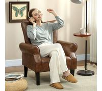Upholstered Modern Accent Chair, Armchair with Wood Legs, Brown HOMCOM Brown 1 Seater