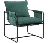 HOMCOM Modern Accent Chair, Chenille Armchair with Side Pockets and Steel Frame, Upholstered Reading Chair for Bedroom, Living Room, Green