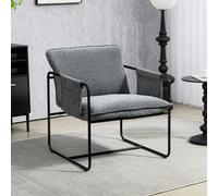 HOMCOM Modern Accent Chair, Chenille Armchair with Side Pockets and Steel Frame, Upholstered Reading Chair for Bedroom, Living Room, Grey